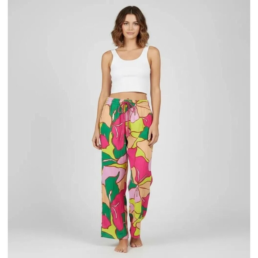 C&C California Multicolor Floral Tropical Wide-Leg Beach Pants Women's Small